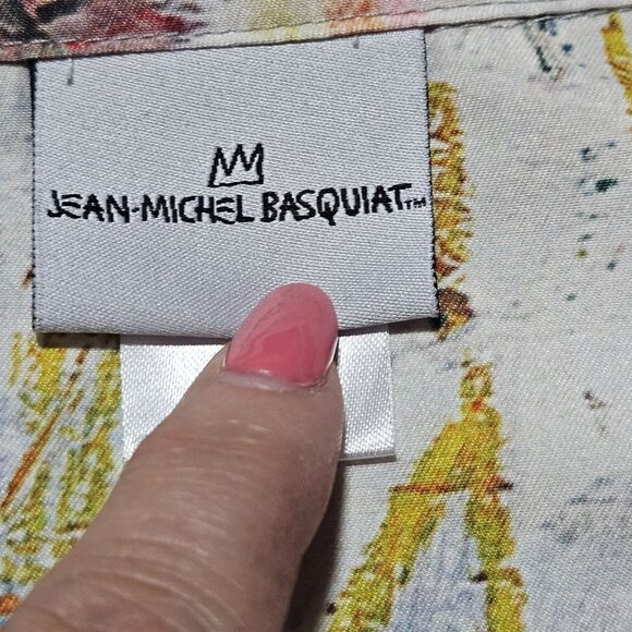 Jean-Michel Basquiat Licensed Art Print Short-Sleeve Button-Up Shirt For Adults - Picture 5 of 14